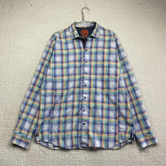 AU NOIR Button Down Shirt Men’s Size 5 Multicolor pride Plaid Flip Cuff Preppy - Picture 1 of 16